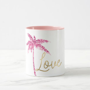Rosa Glitzer Palm Tree Gold Liebe Tasse