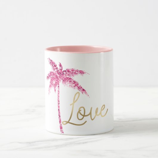 Rosa Glitzer Palm Tree Gold Liebe Tasse (Zentrum)