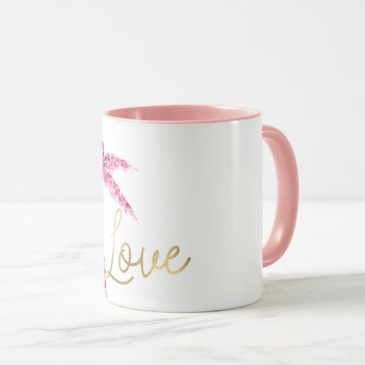 Rosa Glitzer Palm Tree Gold Liebe Tasse (VorderseiteRechts)