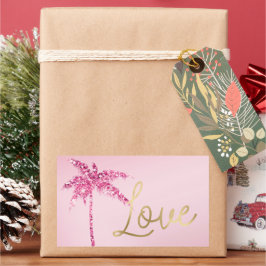 Rosa Glitzer Palm Tree Ombre Gold Liebe Rechteckiger Aufkleber