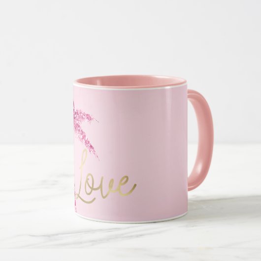 Rosa Glitzer Palm Tree Ombre Gold Liebe Tasse (VorderseiteRechts)