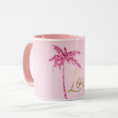 Rosa Glitzer Palm Tree Ombre Gold Liebe Tasse (Vorderseite Links)