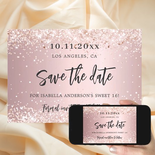 Rosa Glitzer Party Save The Date