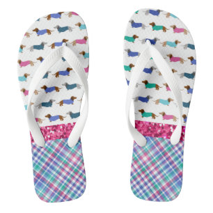 Rosa Glitzer Pastel Dackel Flip Flops Badesandalen