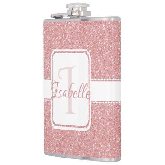 Rosa Glitzer Personalisiert Flasche Flachmann (Links)