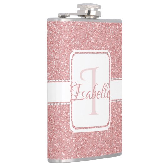 Rosa Glitzer Personalisiert Flasche Flachmann (Rechts)