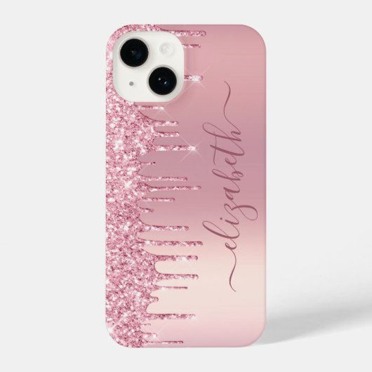 Rosa Glitzer Personalisiert iPhone Hülle (Rückseite)