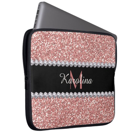 Rosa Glitzer, Personalisiert mit Monogramm Laptopschutzhülle (Vorne Rechts)
