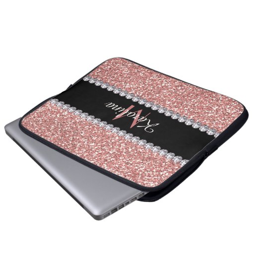 Rosa Glitzer, Personalisiert mit Monogramm Laptopschutzhülle (Vorne Knopf)