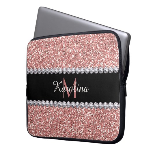 Rosa Glitzer, Personalisiert mit Monogramm Laptopschutzhülle (Vorderseite Links)