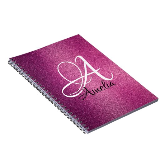 Rosa Glitzer Personalisiert Name & Monogramm Noteb Notizblock (Rechte Seite)