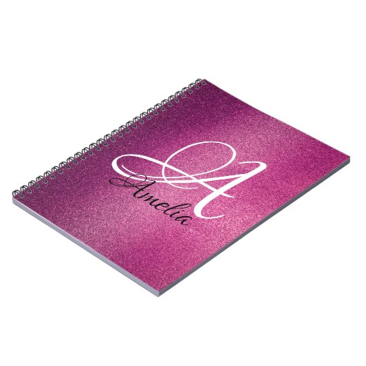 Rosa Glitzer Personalisiert Name & Monogramm Noteb Notizblock (Linke Seite)