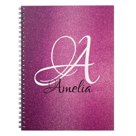 Rosa Glitzer Personalisiert Name & Monogramm Noteb Notizblock (Vorderseite)