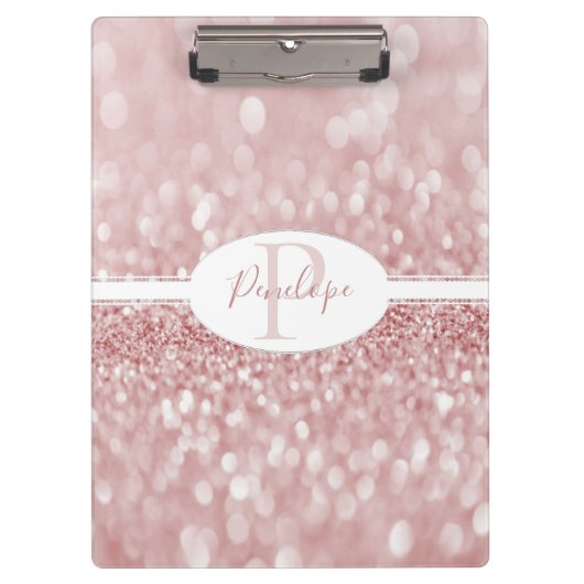 Rosa Glitzer Personalisiert Zwischenablage Klemmbrett (Vorderseite)
