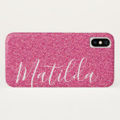 Rosa Glitzer Personalisierter Name Skript Case-Mate iPhone Hülle (Rückseite (Horizontal))