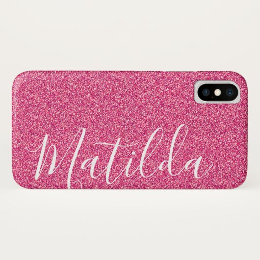 Rosa Glitzer Personalisierter Name Skript Case-Mate iPhone Hülle (Rückseite (Horizontal))