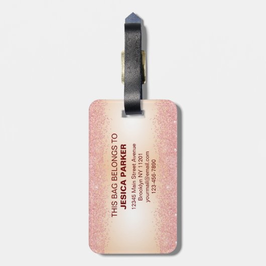 Rosa Glitzer Pinselstriche für Metallskriptmarken Gepäckanhänger (Rückseite vertikal)
