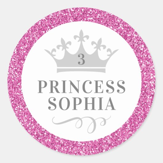 Rosa Glitzer Princess Birthday Gefallen-Aufkleber Runder Aufkleber (Vorderseite)