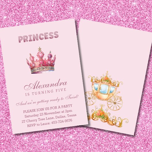 Rosa Glitzer Princess Crown Fairytale Geburtstag Einladung