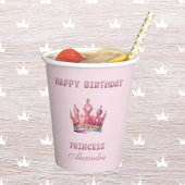 Rosa Glitzer Princess Crown Fairytale Geburtstag Pappbecher