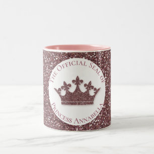 Rosa Glitzer Princess Crown Individuelle Name Zweifarbige Tasse