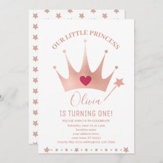 Rosa Glitzer Princess Crown Watercolor Geburtstag Einladung