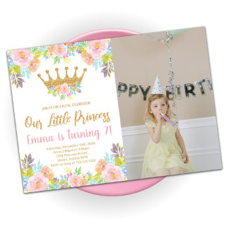 Rosa Glitzer Princess Geburtstag mit Foto Einladung