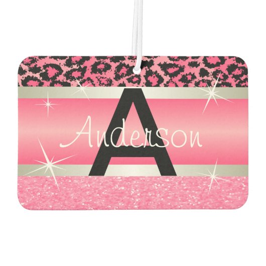 Rosa Glitzer Print & Leopard Tier | Personalisiere Autolufterfrischer (Rückseite)