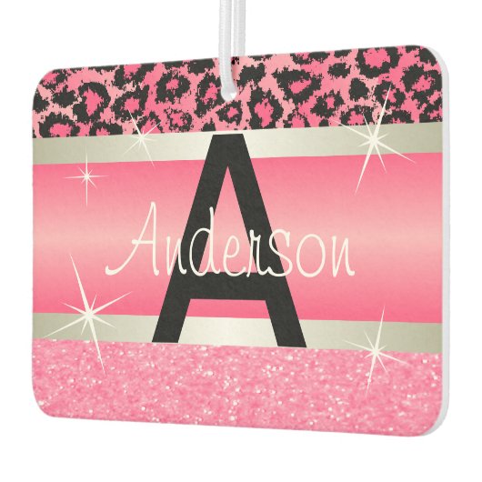 Rosa Glitzer Print & Leopard Tier | Personalisiere Autolufterfrischer (Links)