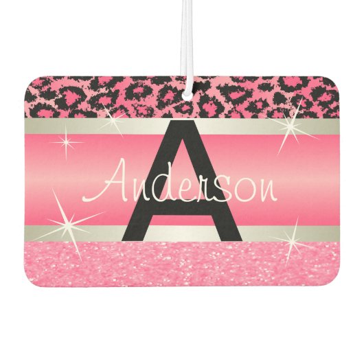Rosa Glitzer Print & Leopard Tier | Personalisiere Autolufterfrischer (Vorderseite)
