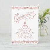 Rosa Glitzer Quinceañera 15 Einladung zur Kronen (Stehend Vorderseite)