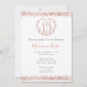 Rosa Glitzer Quinceañera 15 Einladung zur Kronen (Rückseite)