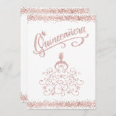 Rosa Glitzer Quinceañera 15 Einladung zur Kronen (Vorne/Hinten)