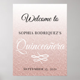 Rosa Glitzer Quinceañera 15. Geburtstag Willkommen Poster