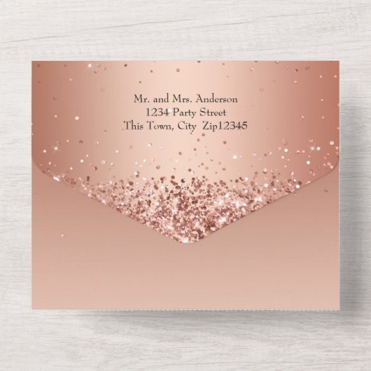 Rosa Glitzer Quinceanera Alle in einem Einladungst All In One Einladung (Rückseite)