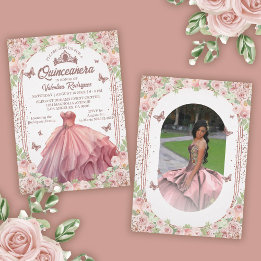 Rosa Glitzer Quinceanera Einladung