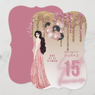 Rosa Glitzer Quinceanera Einladung