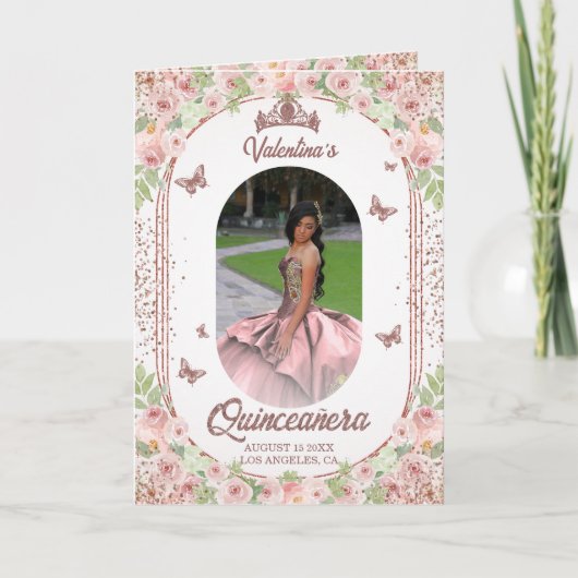 Rosa Glitzer Quinceanera Programm (Vorderseite)