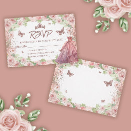 Rosa Glitzer Quinceanera RSVP Karte