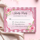 Rosa Glitzer Quinceanera RSVP Karte
