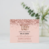 Rosa Glitzer Quinceanera Save the Date (Stehend Vorderseite)