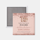 Rosa Glitzer Quinceanera Save the Date Magnet (Vorderseite/Rückseite)