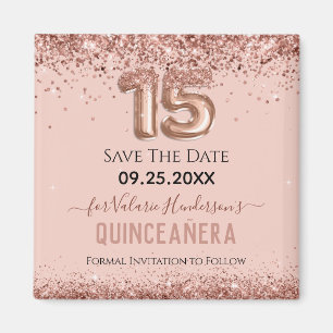 Rosa Glitzer Quinceanera Save the Date Magnet