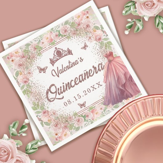 Rosa Glitzer Quinceanera Serviette