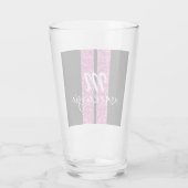 Rosa Glitzer Racing Stripe Girly Monogram Glas (Rückseite)
