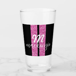 Rosa Glitzer Racing Stripe Girly Monogram Glas