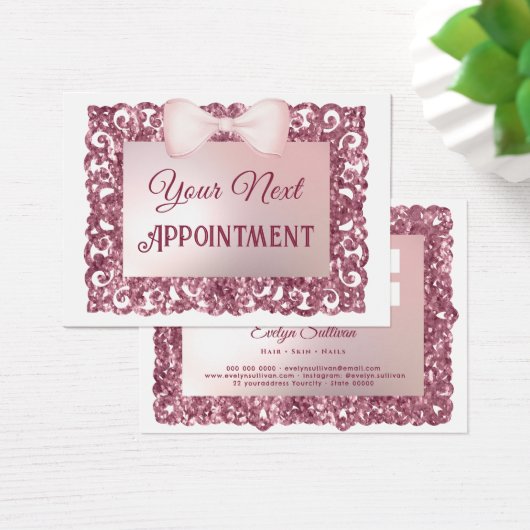 Rosa Glitzer-Rahmenbogenbestellkarte (Schreibtisch)