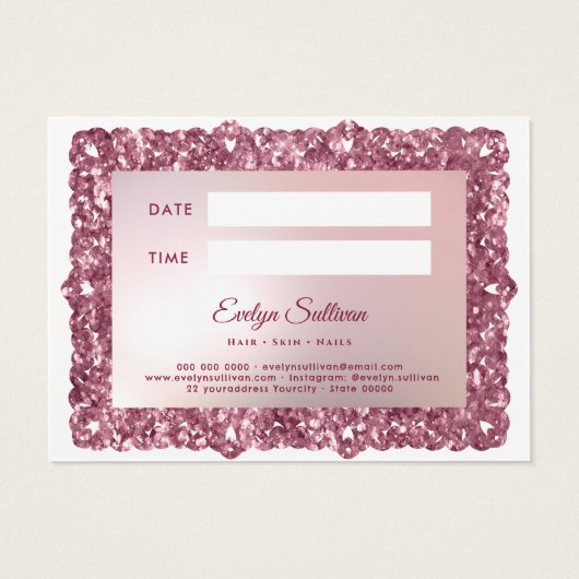 Rosa Glitzer-Rahmenbogenbestellkarte (Rückseite)