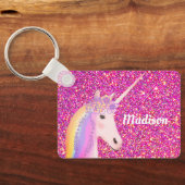 Rosa Glitzer Regenbogen Einhorn Personalisiert Schlüsselanhänger (Rückseite)
