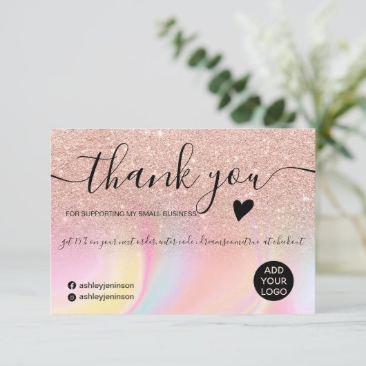 Rosa Glitzer Regenbogen unicorn Marmor Vielen Dank Dankeskarte (Stehend Vorderseite)